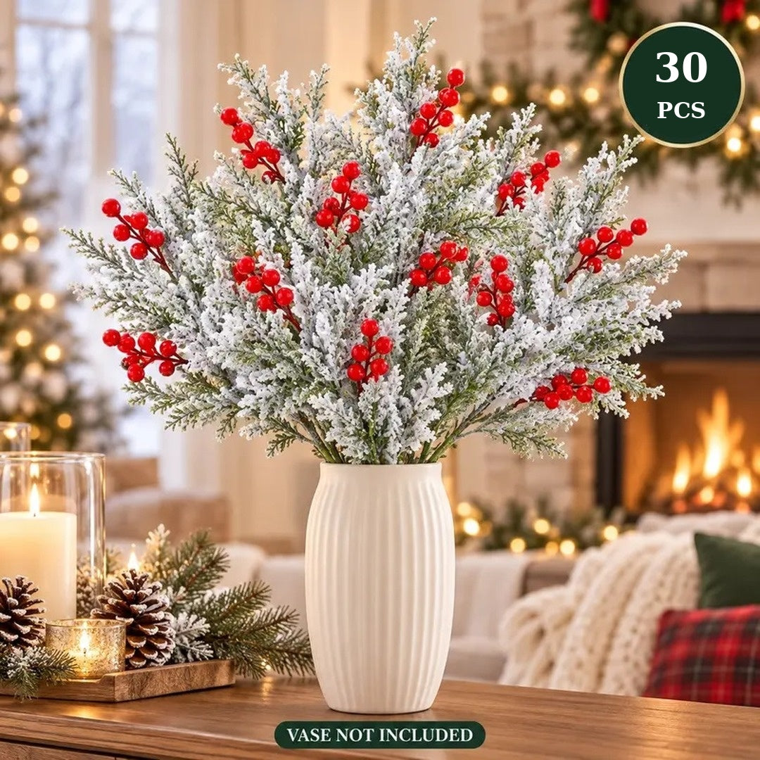 🌲 Frosted Pine & Cedar Stems — Snowy Winter Greenery for Vases & Holiday Centerpieces ❄️