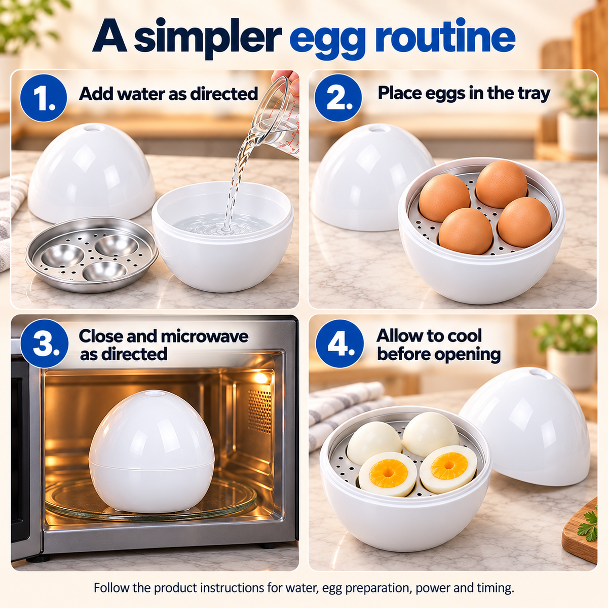 🥚 Microwave Egg Cooker — Cook Up to 4 Eggs, Soft to Hard-Boiled ✨