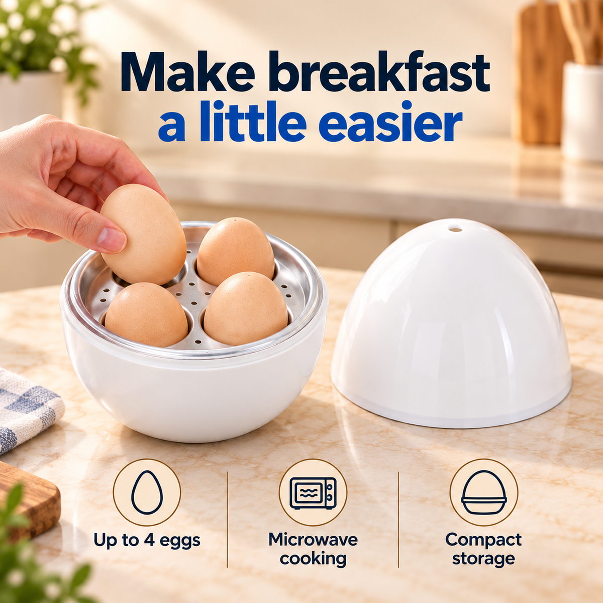 🥚 Microwave Egg Cooker — Cook Up to 4 Eggs, Soft to Hard-Boiled ✨